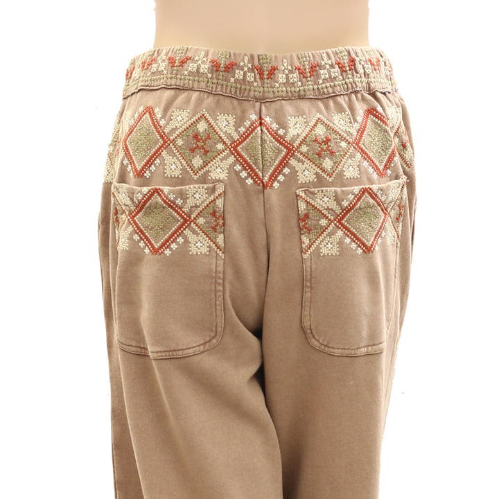 Free People Woodlands Embroidered Knit Pants