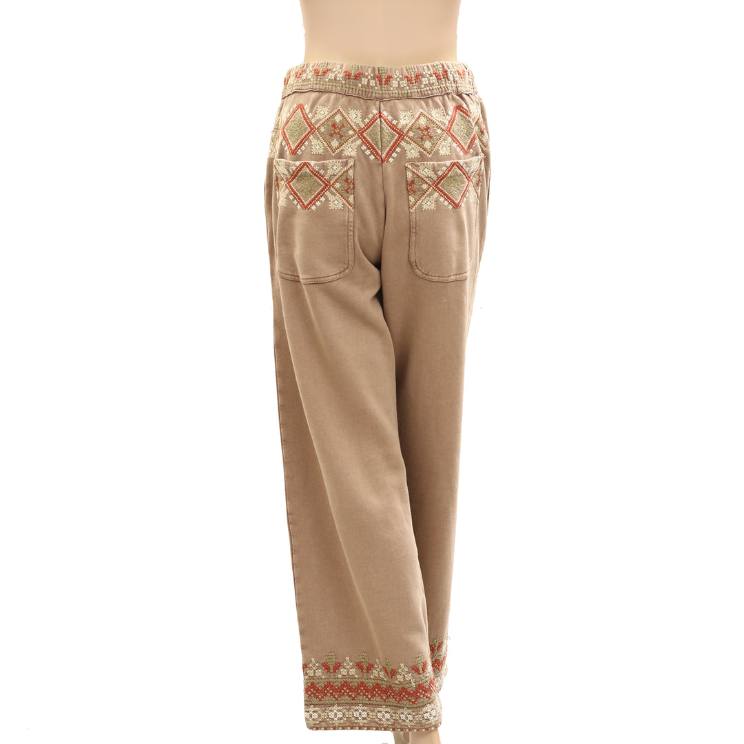 Free People Woodlands Embroidered Knit Pants