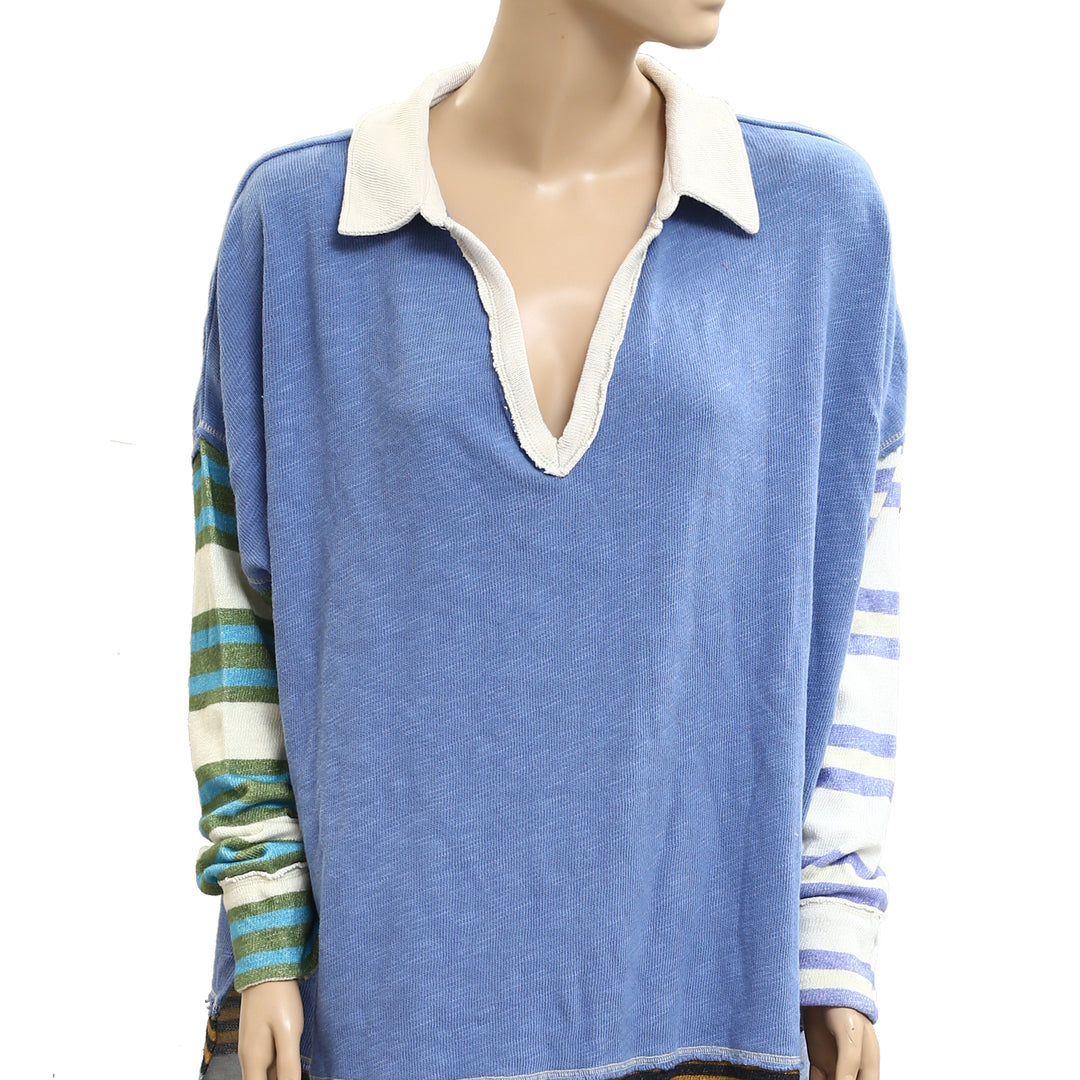 Free People we The Free Striped Print Pullover Sweatshirt Tunic Top