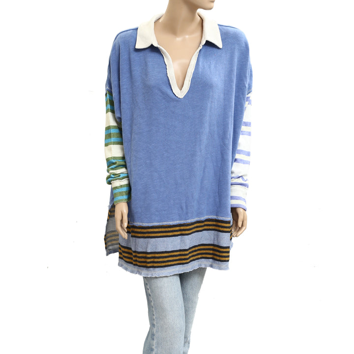 Free People we The Free Striped Print Pullover Sweatshirt Tunic Top