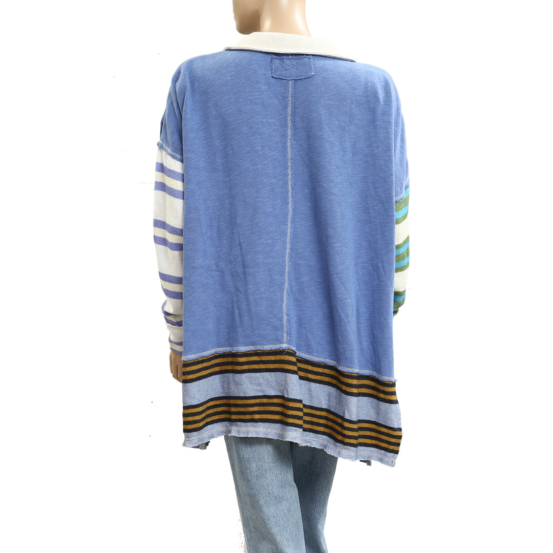 Free People we The Free Striped Print Pullover Sweatshirt Tunic Top