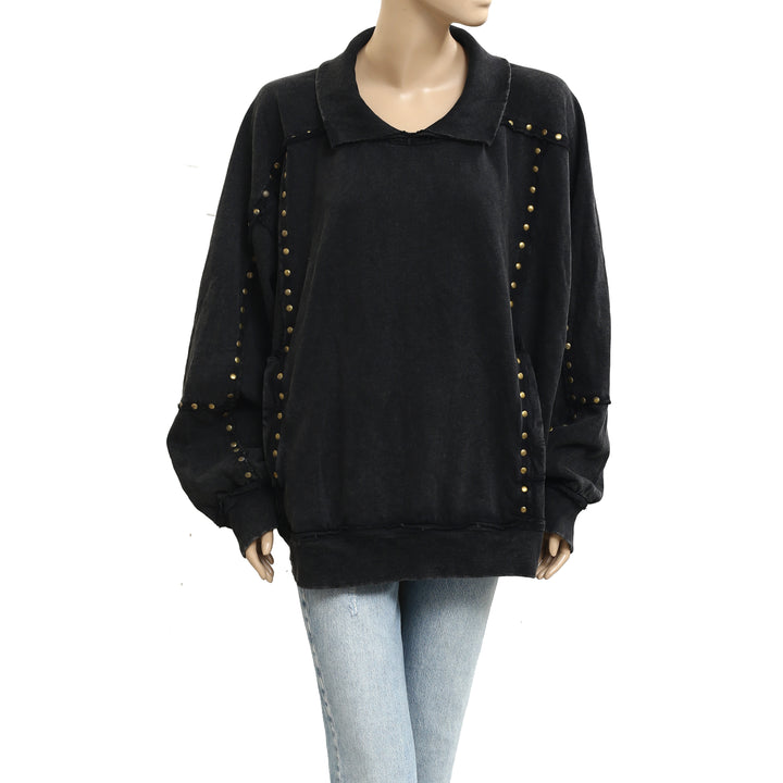 Free People We The Free Studded Pullover Sweatshirt Top
