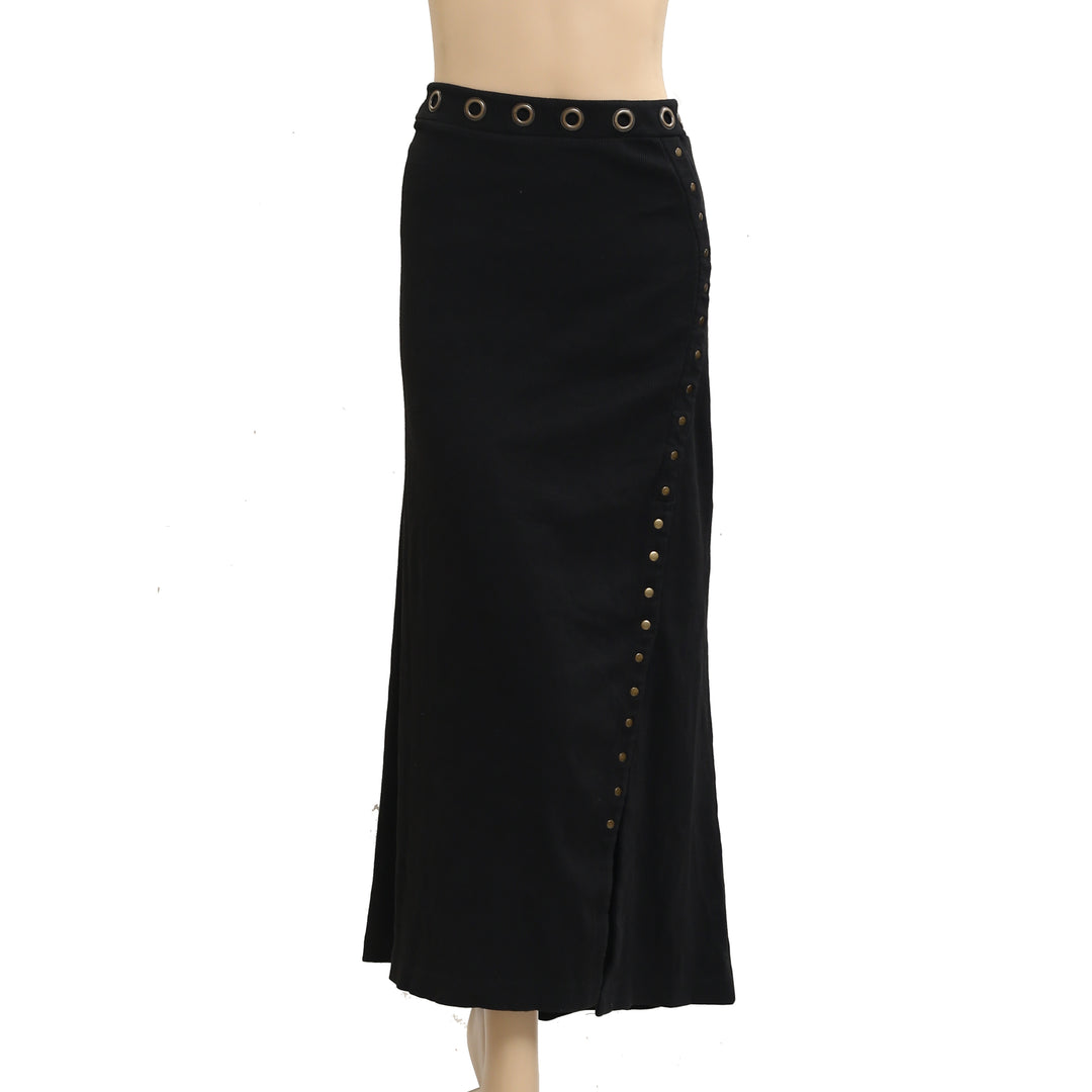 By Anthropologie Hardware Side-Slit Column Midi Skirt