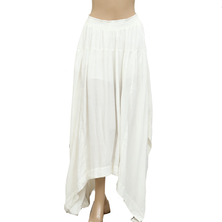 Free People Swiss Dot Asymmetrical Smocked Midi Skirt