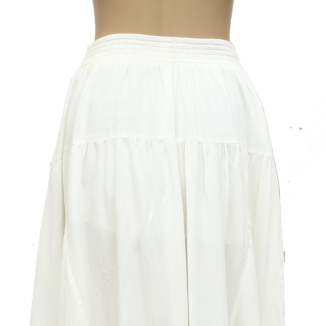 Free People Swiss Dot Asymmetrical Smocked Midi Skirt