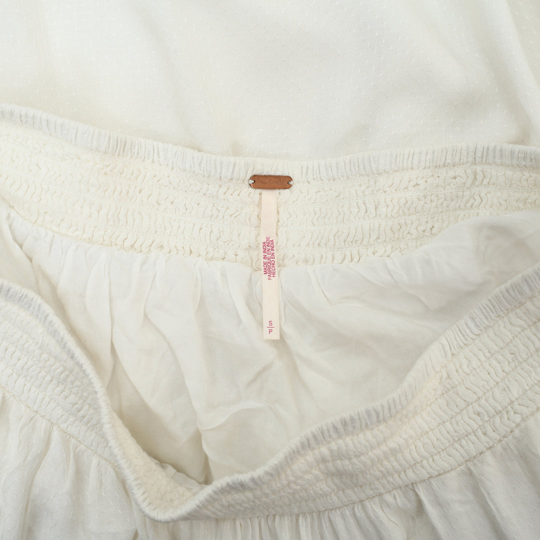 Free People Swiss Dot Asymmetrical Smocked Midi Skirt