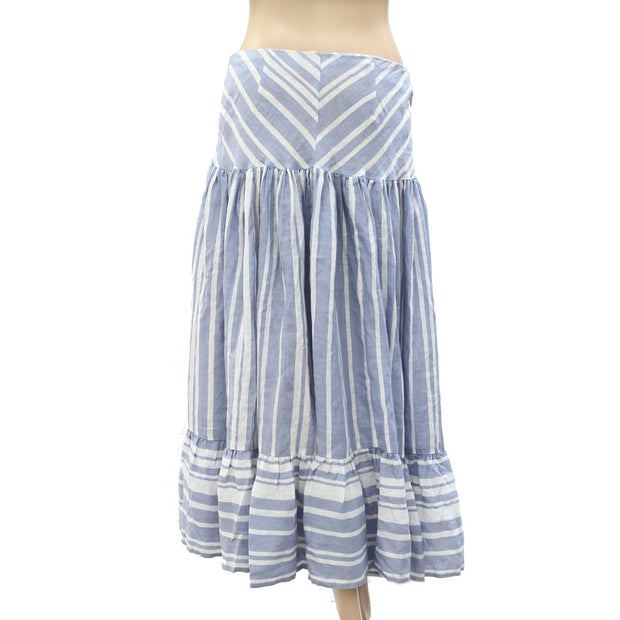 Free People Endless Summer Striped Printed Ruffle Midi Skirt