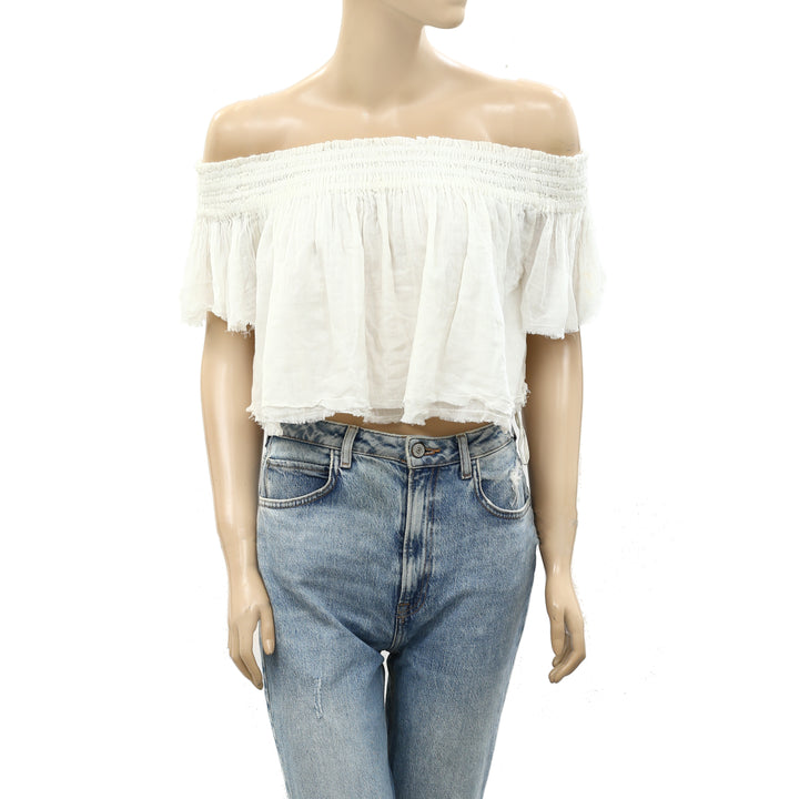 Free People Endless Summer Off Shoulder Smocked Cropped Top