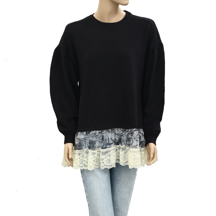 By Anthropologie Tulle-Hem Pullover Sweatshirt Top