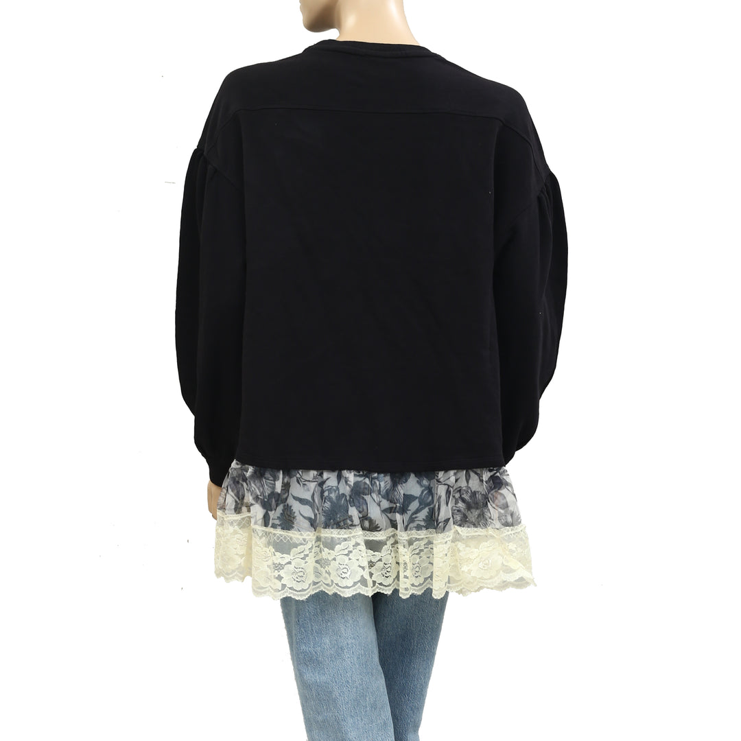 By Anthropologie Tulle-Hem Pullover Sweatshirt Top