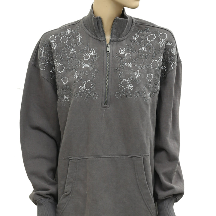 Free People Floral Embroidered Long Sleeve Sweatshirt Top