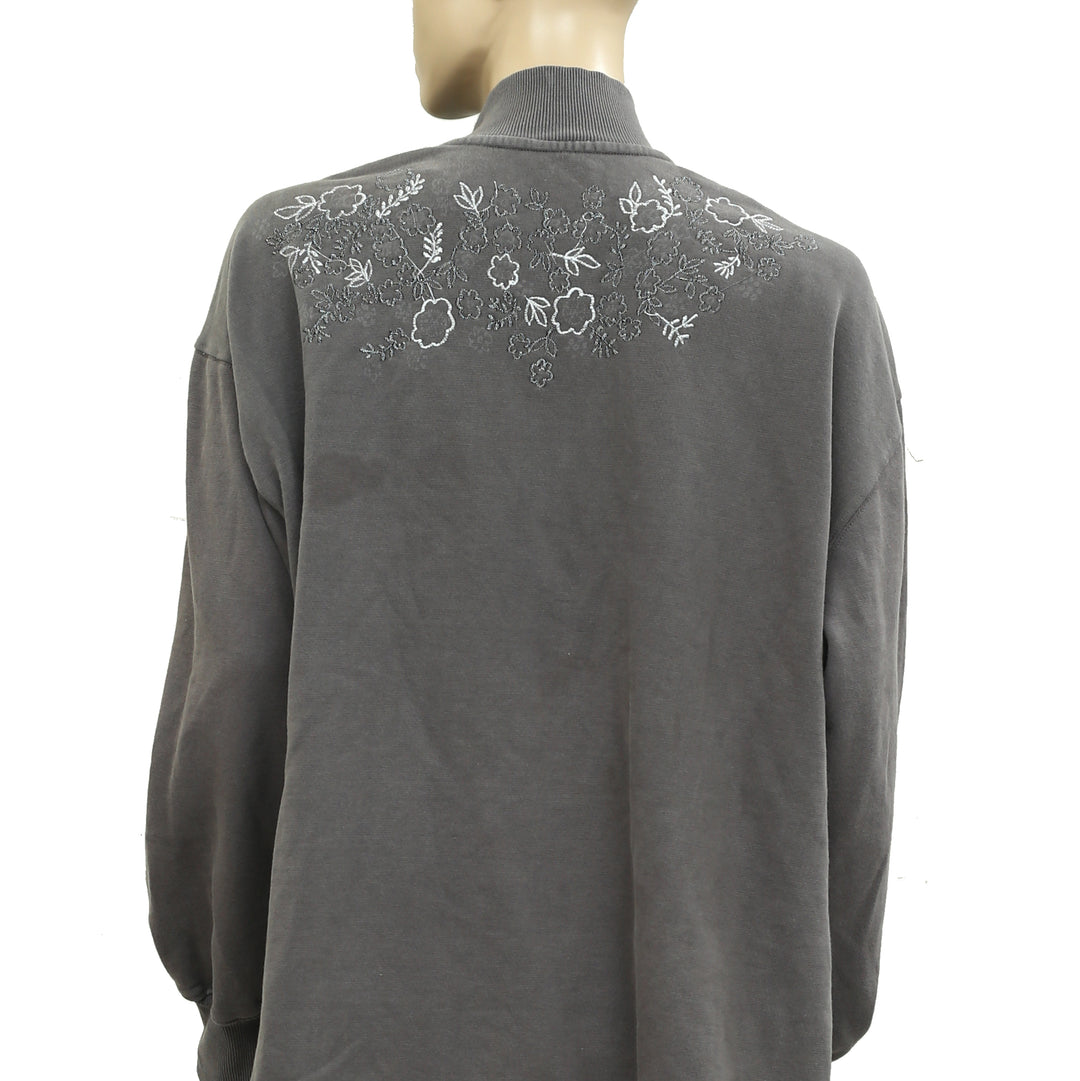 Free People Floral Embroidered Long Sleeve Sweatshirt Top