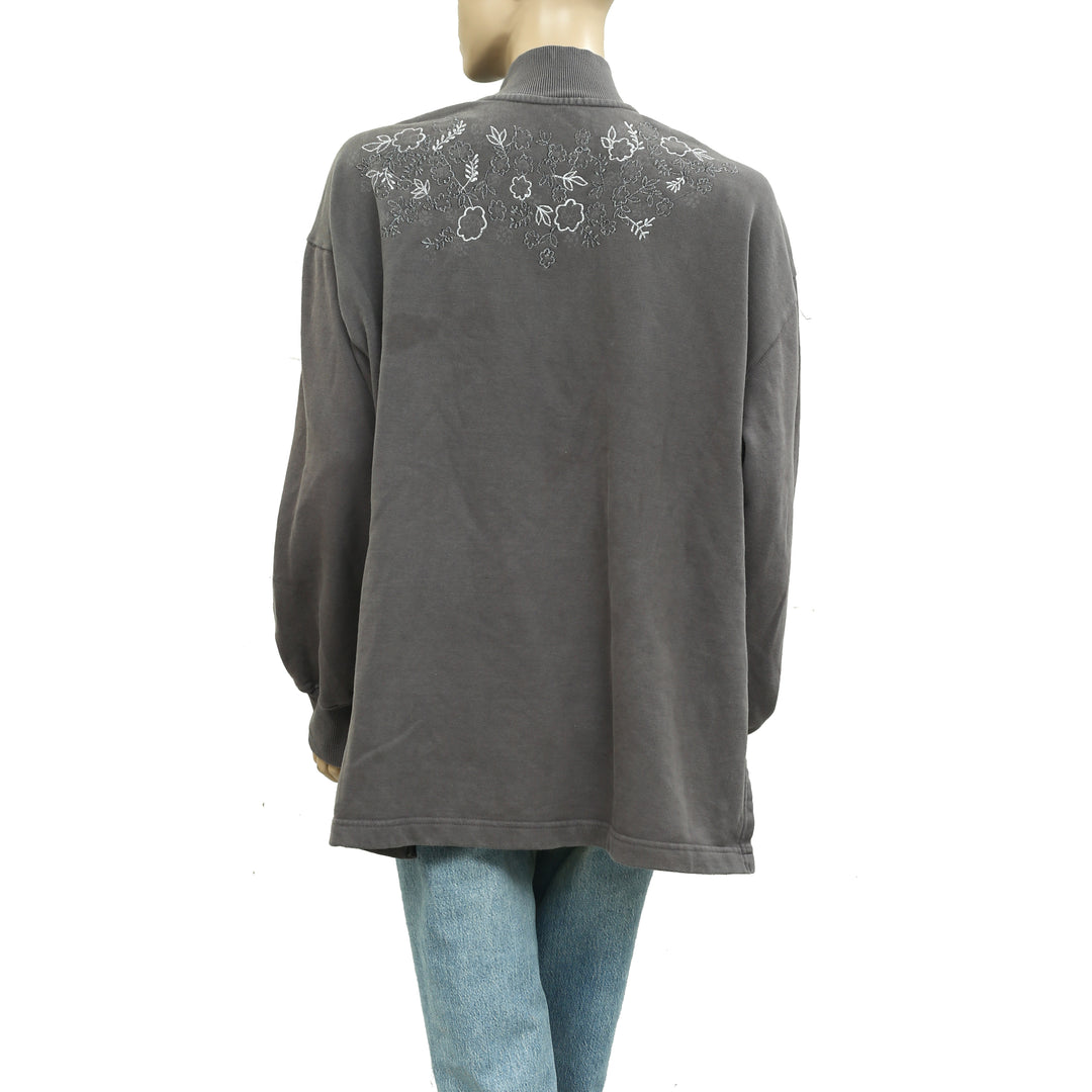 Free People Floral Embroidered Long Sleeve Sweatshirt Top
