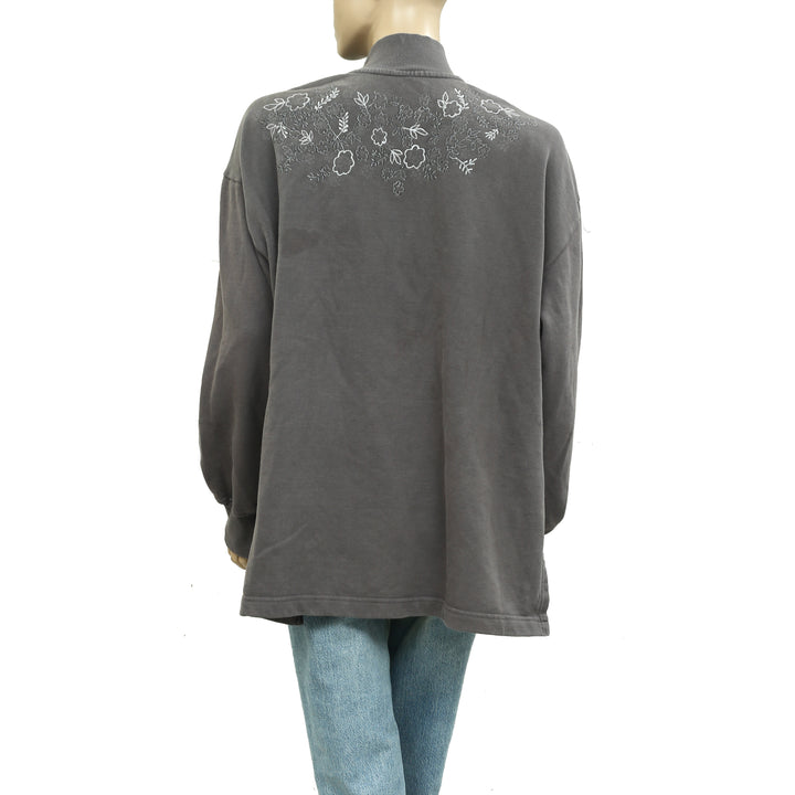 Free People Floral Embroidered Long Sleeve Sweatshirt Top
