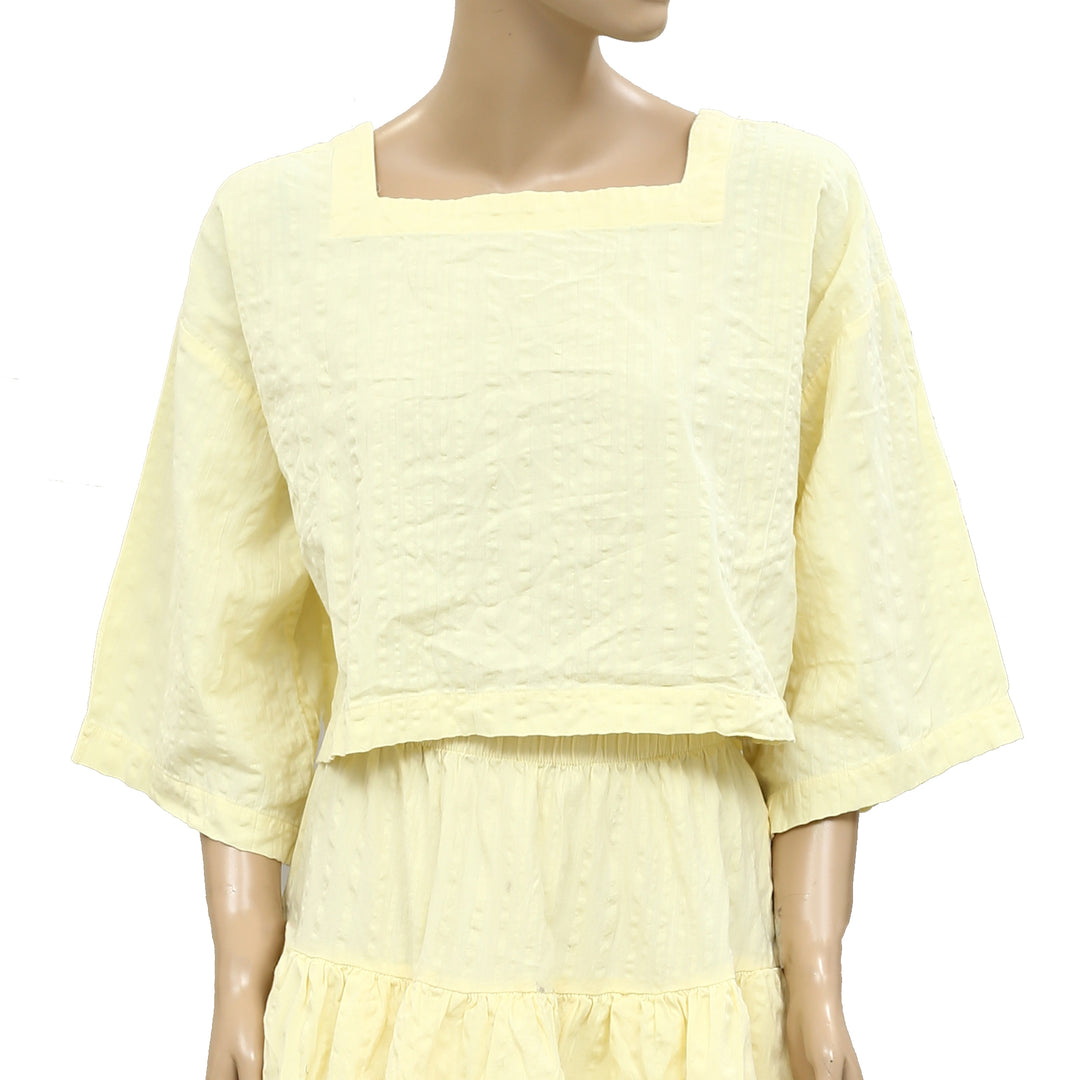 Free People Penny Seersucker Blouse Top & Midi Skirt