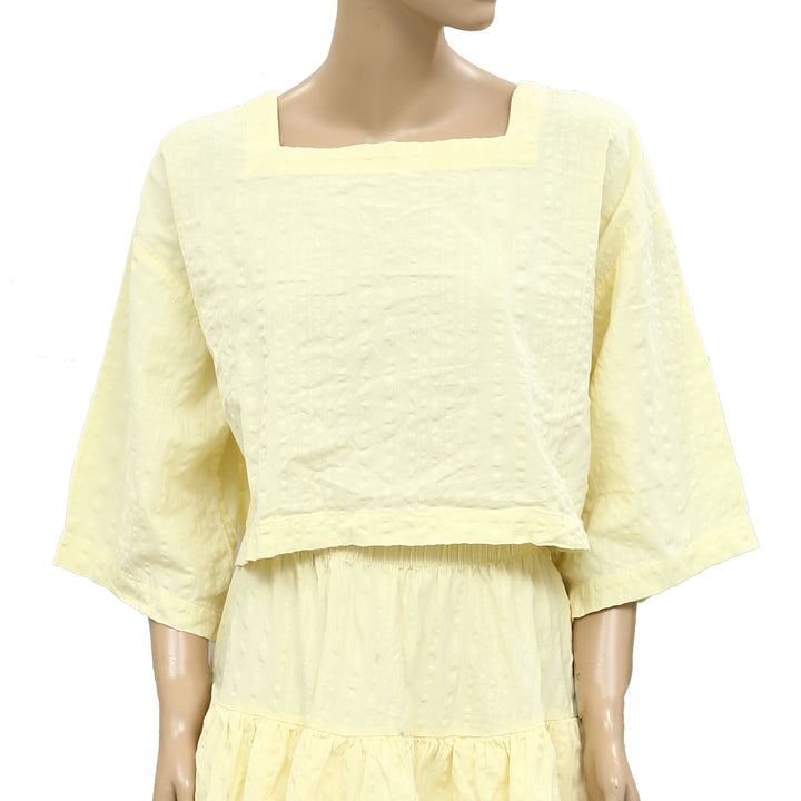 Free People Penny Seersucker Blouse Top & Midi Skirt