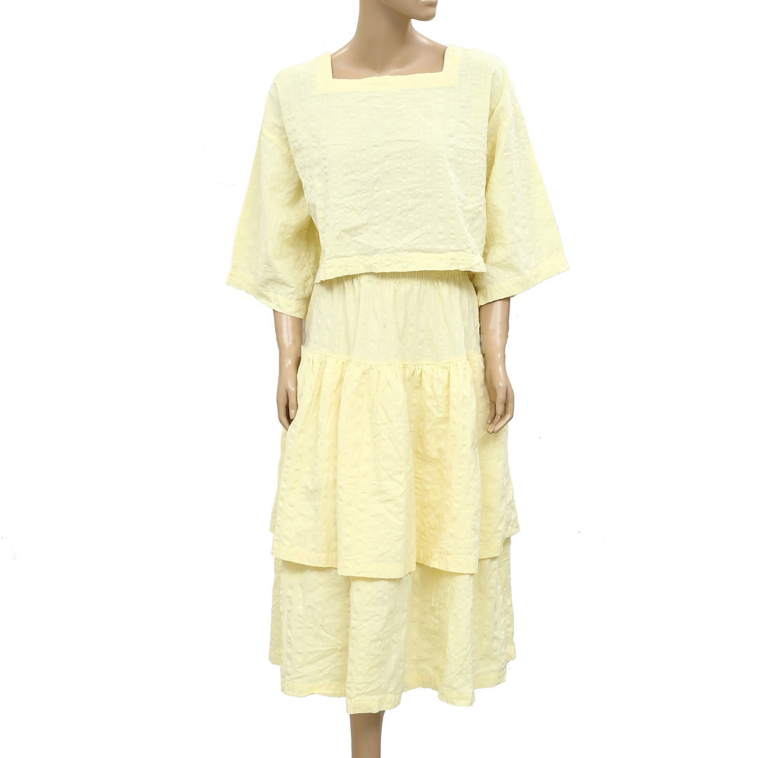 Free People Penny Seersucker Blouse Top & Midi Skirt