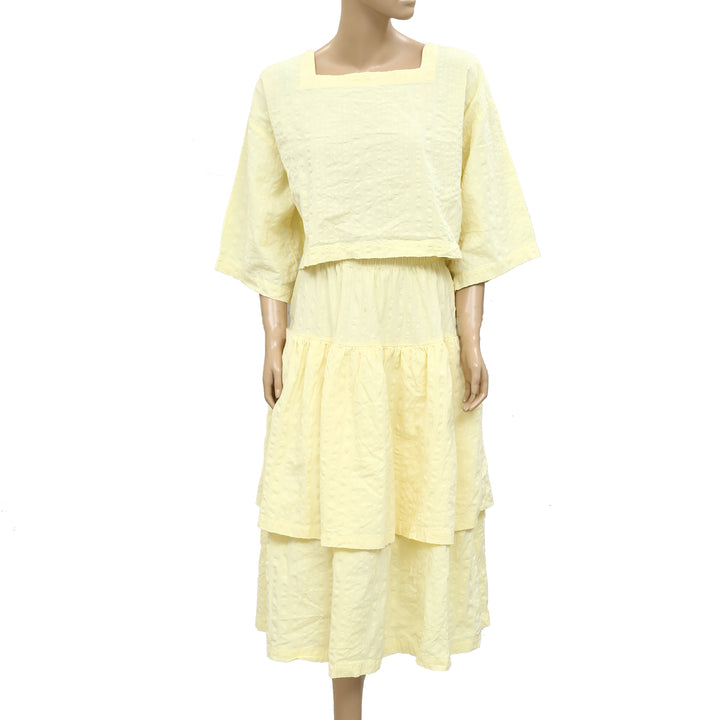 Free People Penny Seersucker Blouse Top & Midi Skirt