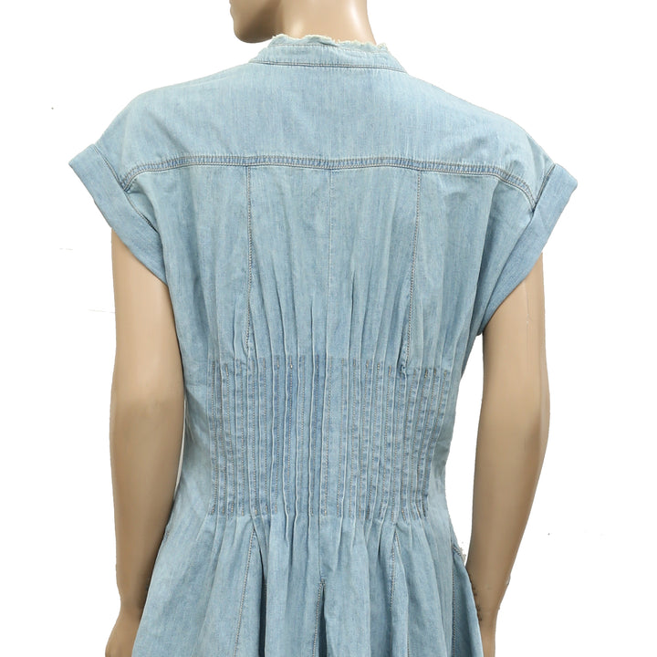 Anthropologie Pilcro Denim Light Shirred-Waist Buttondown Mini Dress