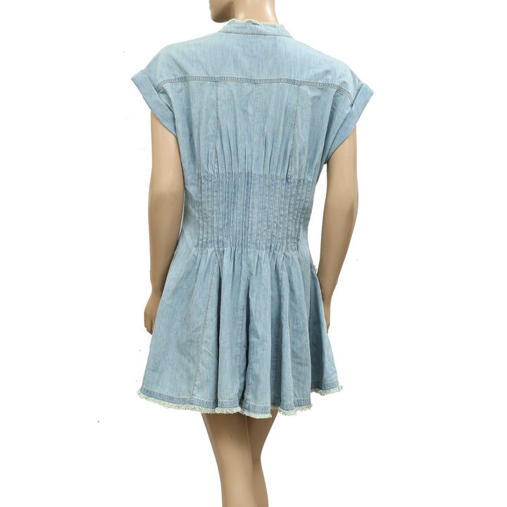 Anthropologie Pilcro Denim Light Shirred-Waist Buttondown Mini Dress