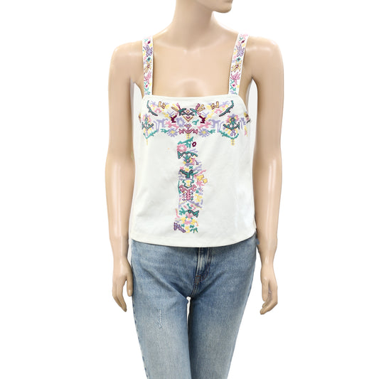 Anthropologie Floral Embroidered Tank Blouse Top M