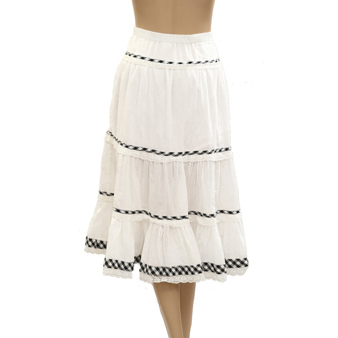 Urban Outfitters Kimchi Blue Esther Lace Trim Tiered Midi Skirt