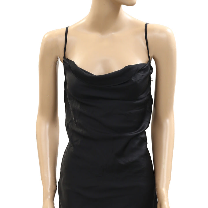 Anthropologie Black Slip Mini Dress