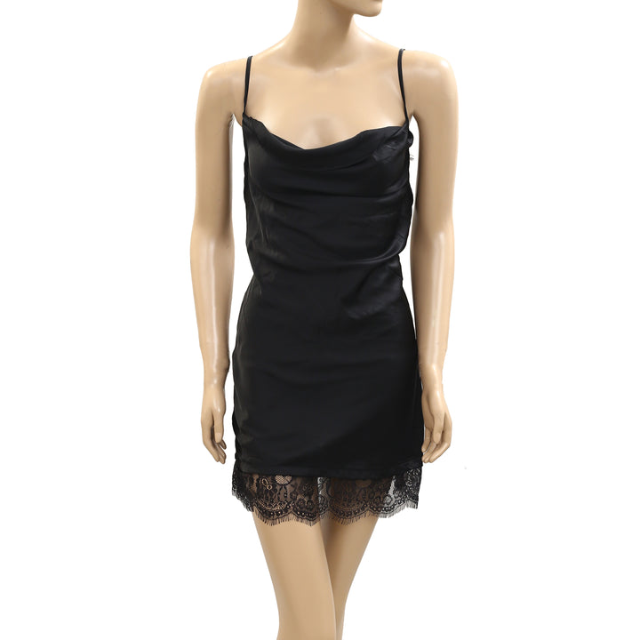 Anthropologie Black Slip Mini Dress