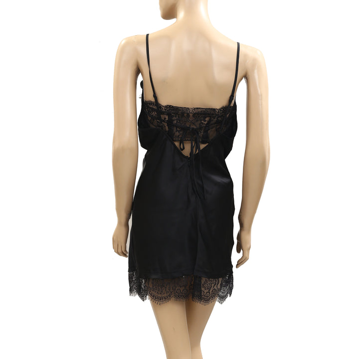 Anthropologie Black Slip Mini Dress