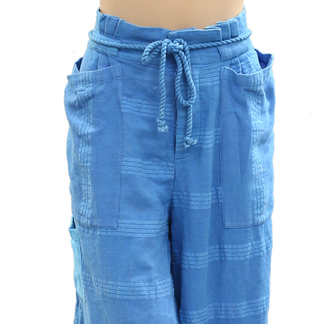 Free People Striped Textured Blue Utility Pants