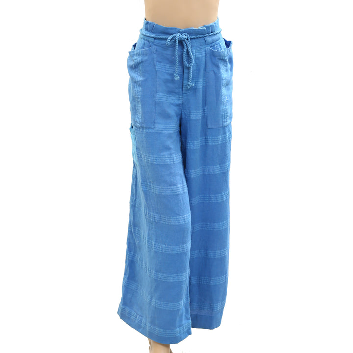 Free People Striped Textured Blue Utility Pants