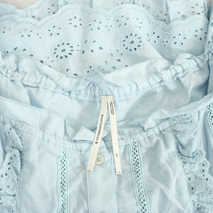 By Anthropologie Puff-Sleeve Eyelet Blouse Top