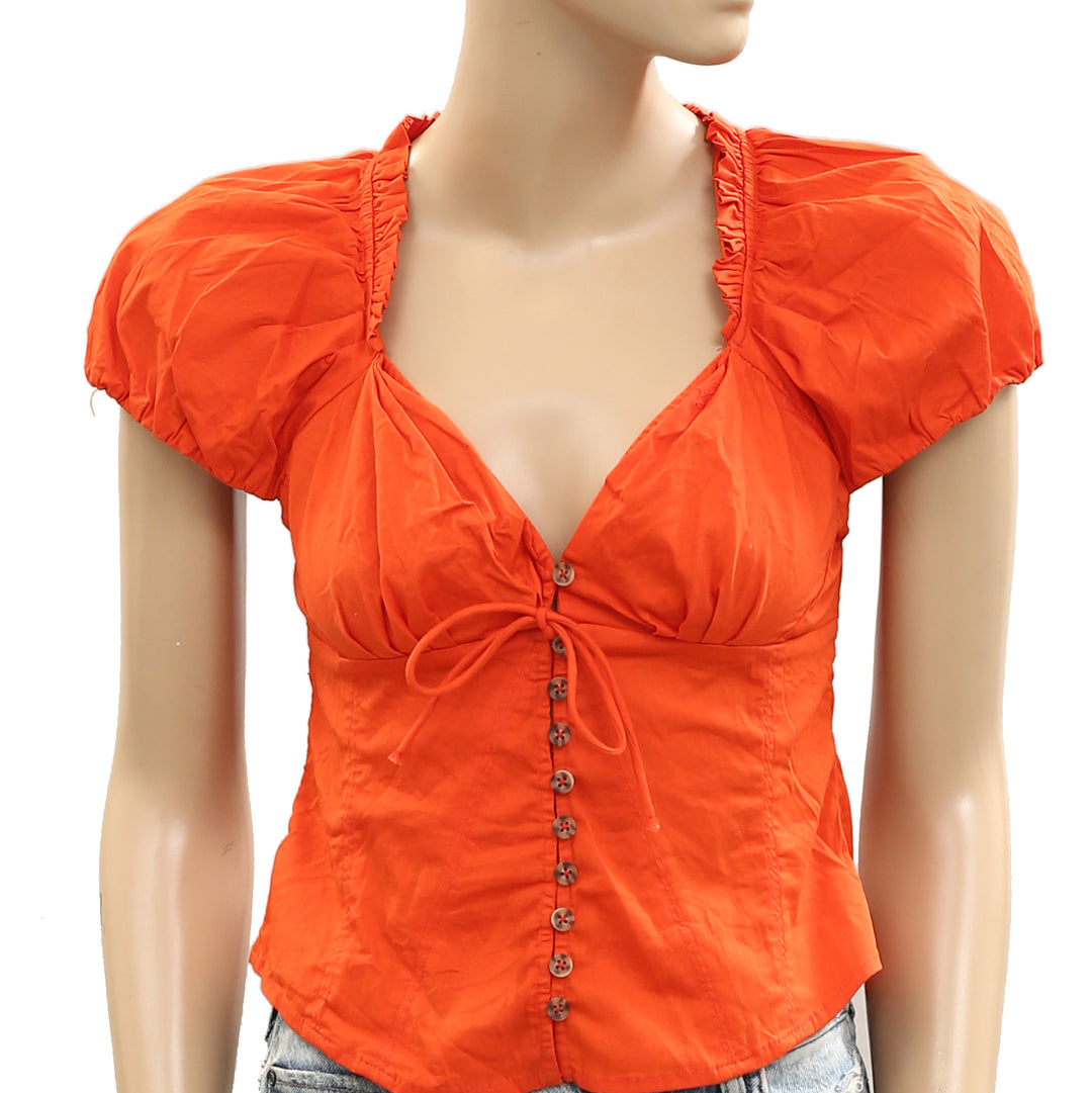 Free People Summer Short Sleeve Blouse Shirt Top