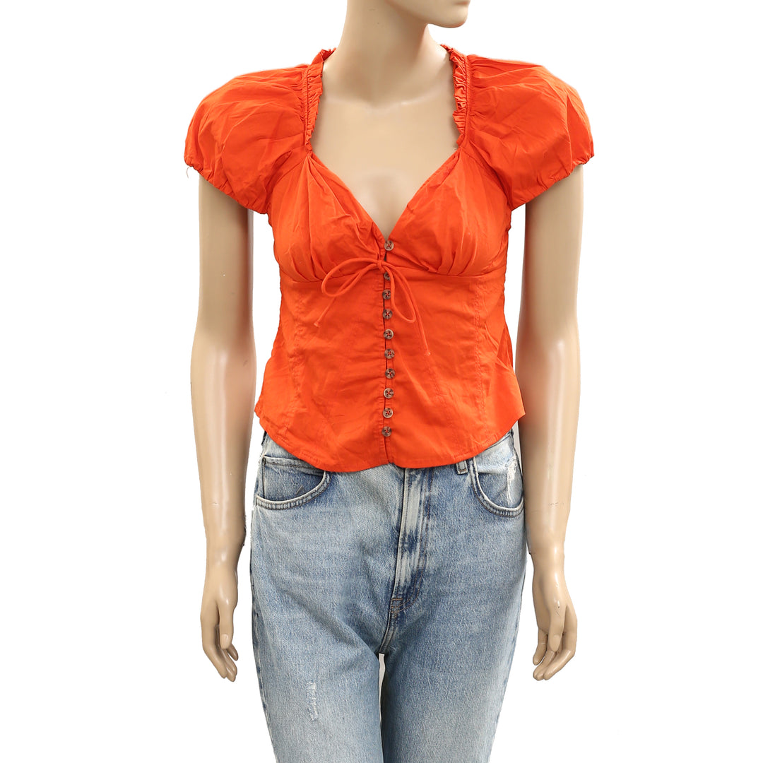 Free People Summer Short Sleeve Blouse Shirt Top