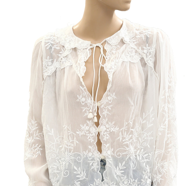 Free People Dreamer Girl Embroidered Blouse Top