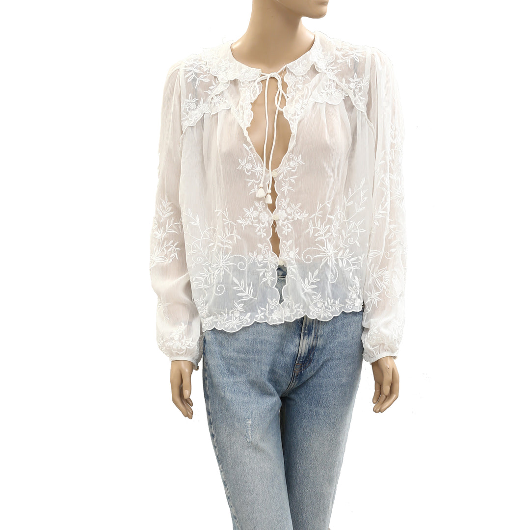 Free People Dreamer Girl Embroidered Blouse Top