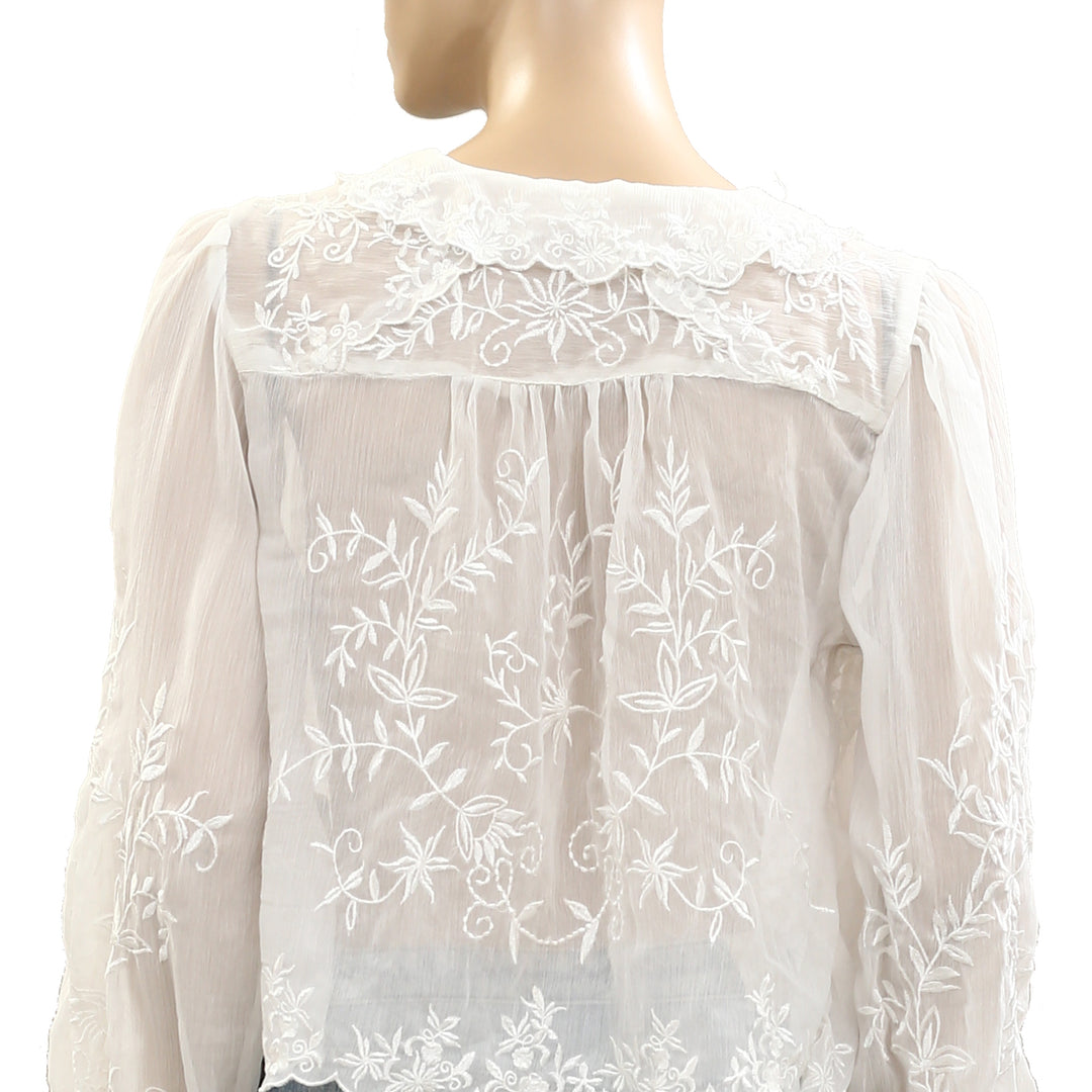 Free People Dreamer Girl Embroidered Blouse Top
