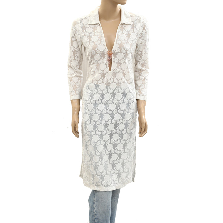 By Anthropologie 3/4 Sleeve Sheer Lace Top