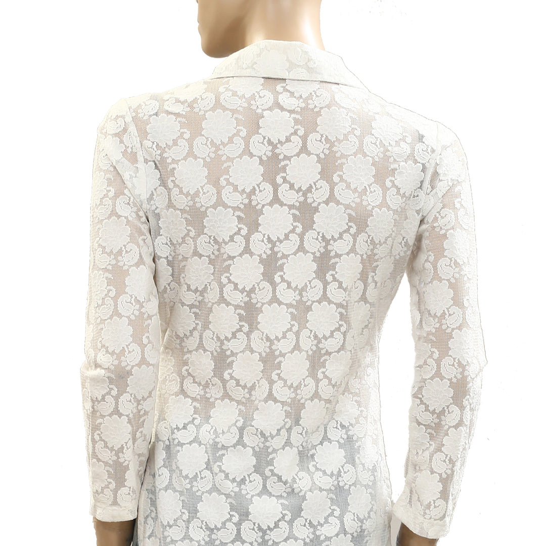 By Anthropologie 3/4 Sleeve Sheer Lace Top