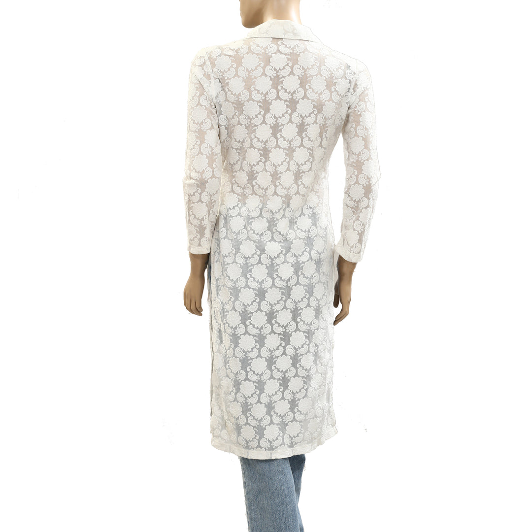 By Anthropologie 3/4 Sleeve Sheer Lace Top