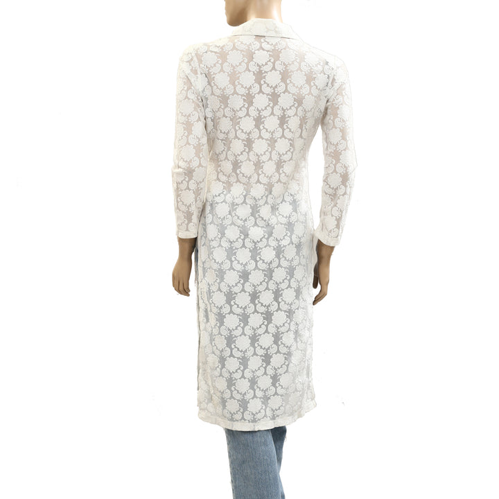 By Anthropologie 3/4 Sleeve Sheer Lace Top