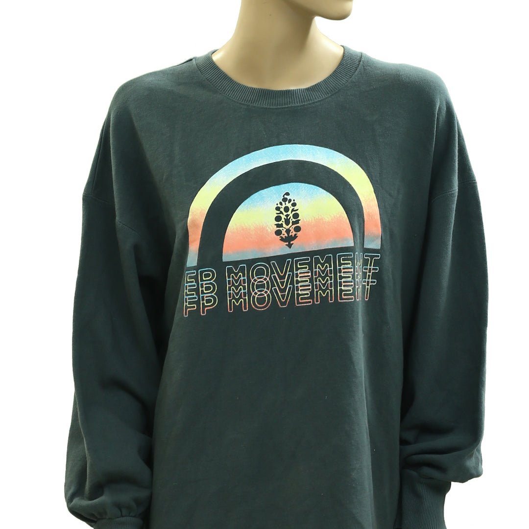 Free People FP Movement Graphic Rainbow Sweatshirt Pullover Top