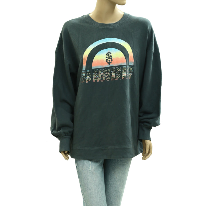 Free People FP Movement Graphic Rainbow Sweatshirt Pullover Top
