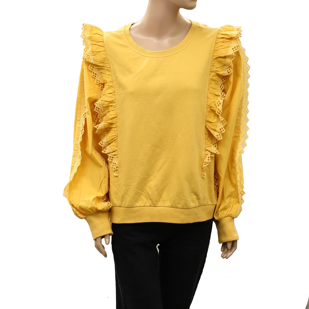 Anthropologie Eyelet Embroidered Sweatshirt Top