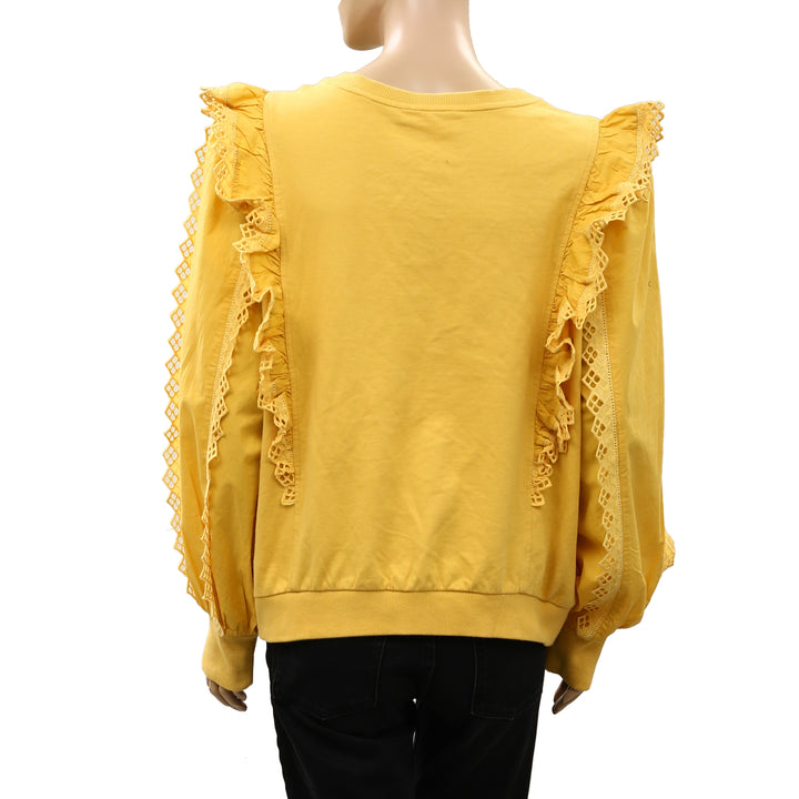Anthropologie Eyelet Embroidered Sweatshirt Top