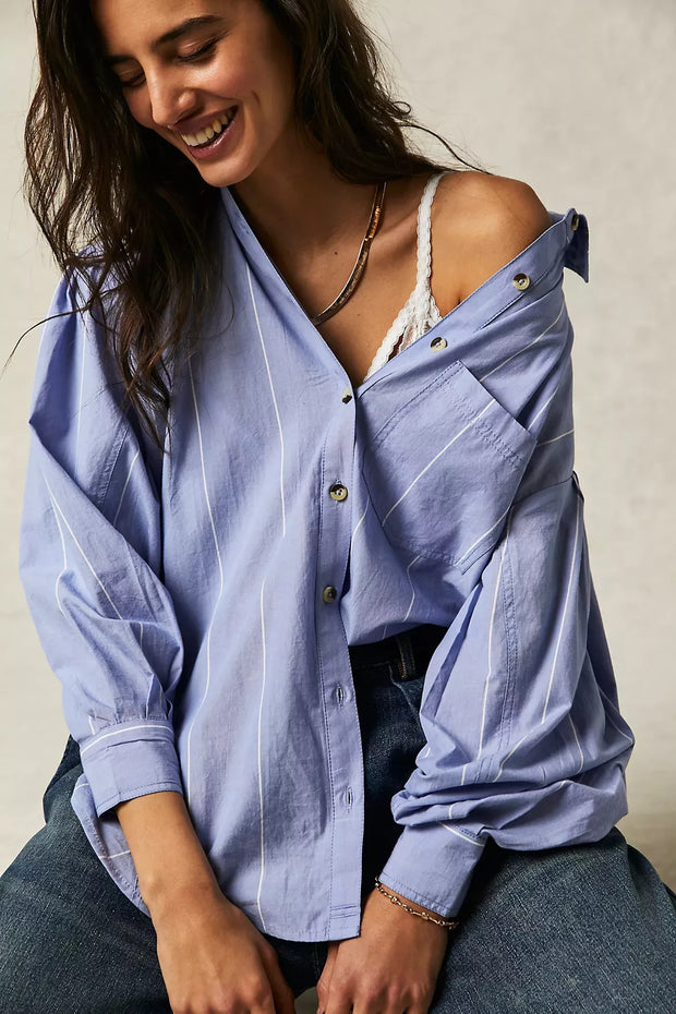 Free People We The Free Happy Hour Stripe Shirt Top