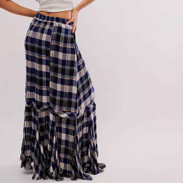 Free People Bordeaux Plaid Print Maxi Skirt
