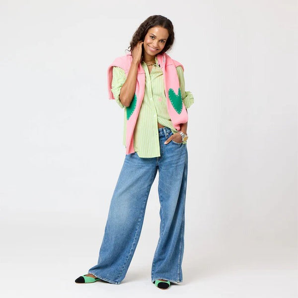 Kerri Rosenthal Mia Stripe Ruffle Shirt Top