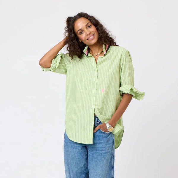 Kerri Rosenthal Mia Stripe Ruffle Shirt Top