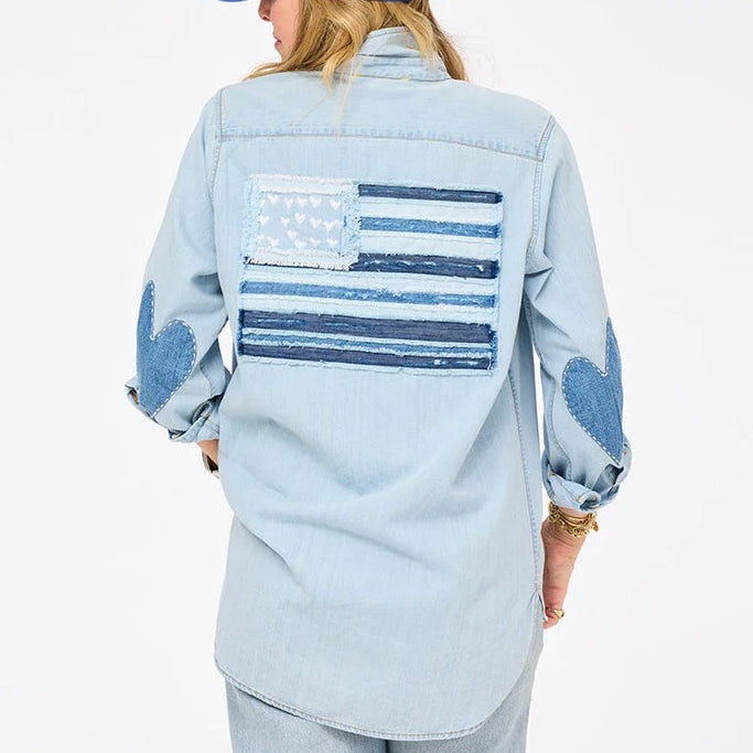 Kerri Rosenthal Mia U.S. Of Love Denim Shirt Top